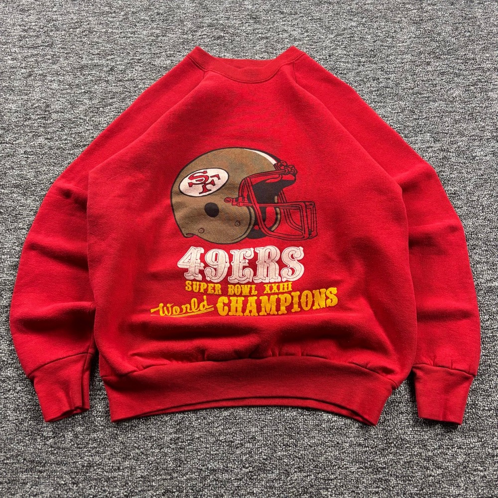 Vintage 1989 49ers Super Bowl 23 Fruit of the Loom Red Sweatshirt Size Large